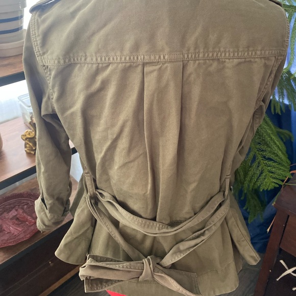 J. Crew army green denim cropped peplum jacket with tie waist, button-down - Picture 6 of 11